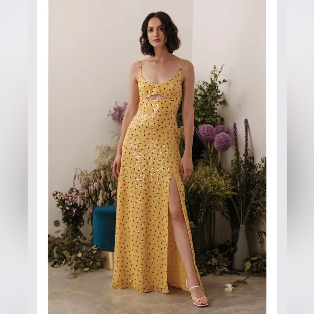 MHarriet Yellow Sequin Chiffon Gown By Sau Lee